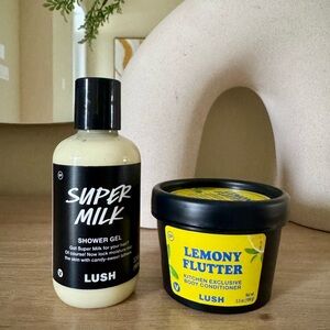 Lush super milk shower gel and lemony flutter body conditioner